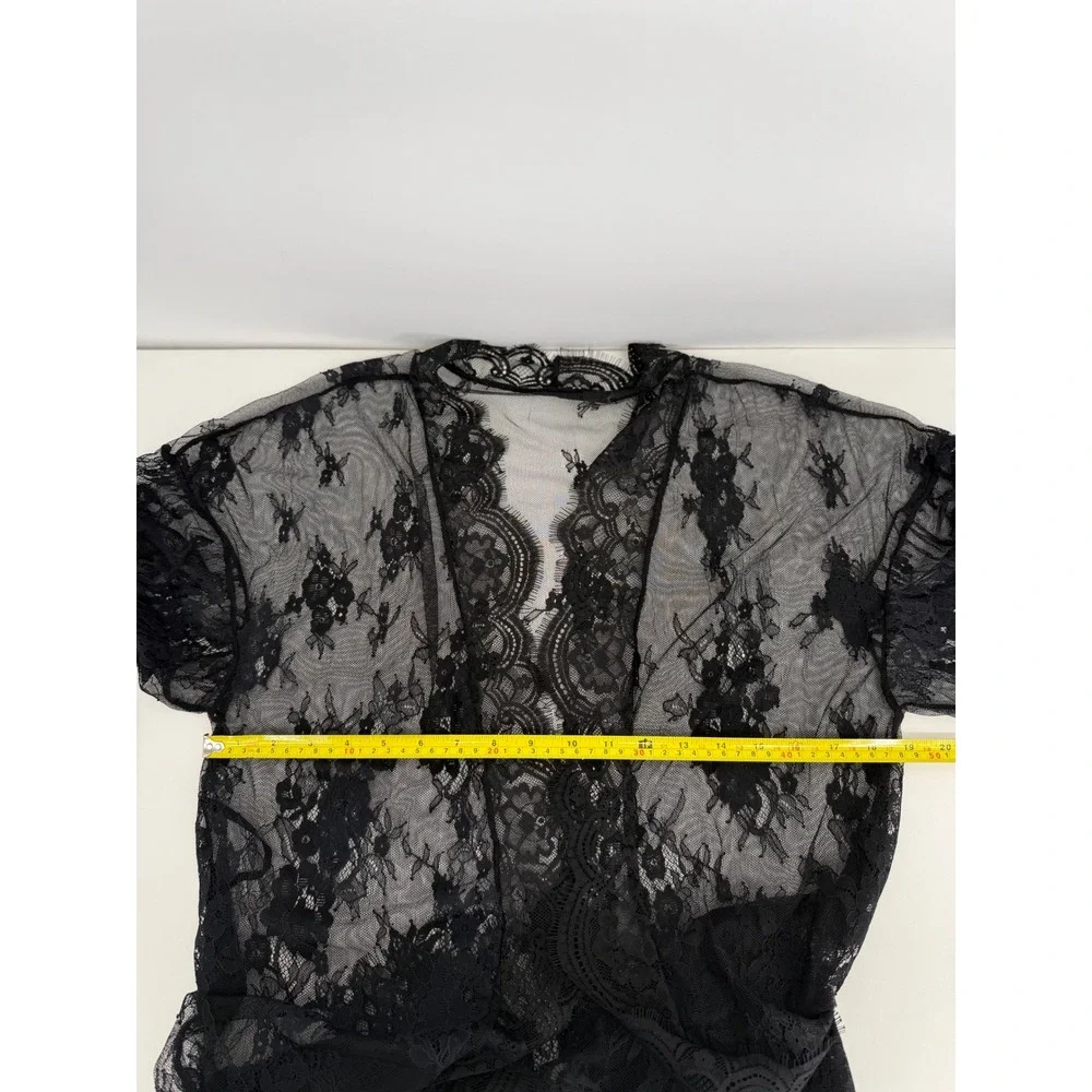 Avidlove Womens Black Floral Lace Sheer Kimono Robe Cover Up Eyelash Trim Sz M - Picture 5 of 9